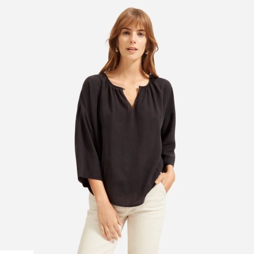 EVERLANE The Shirred Cupro Blouse 4 Black